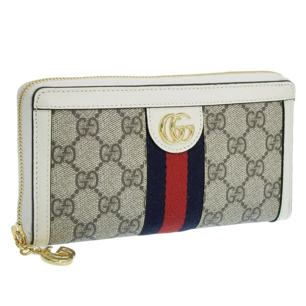 Gucci Round Zip Long Wallet Beige White Super